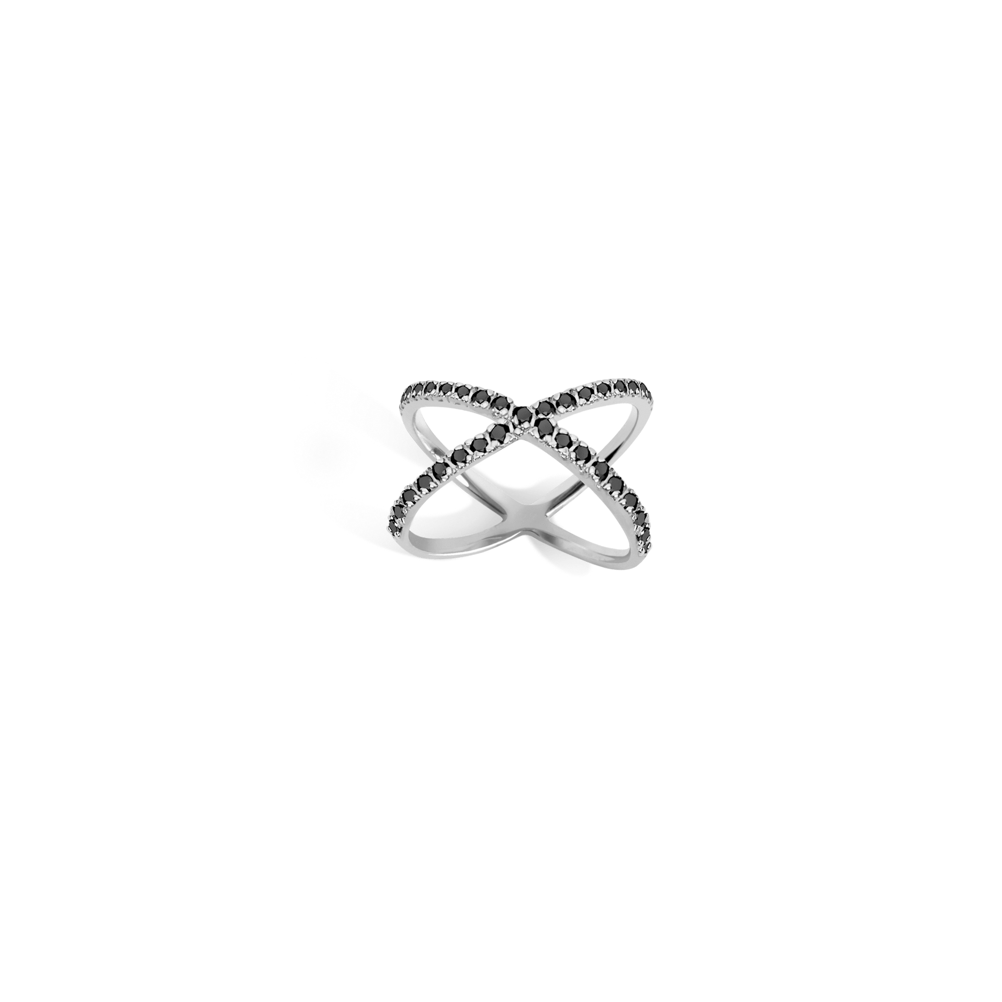 X Ring  Sterling Silver White Gold Vermeil 14k White Gold 18k White Gold Black Diamonds     Front First