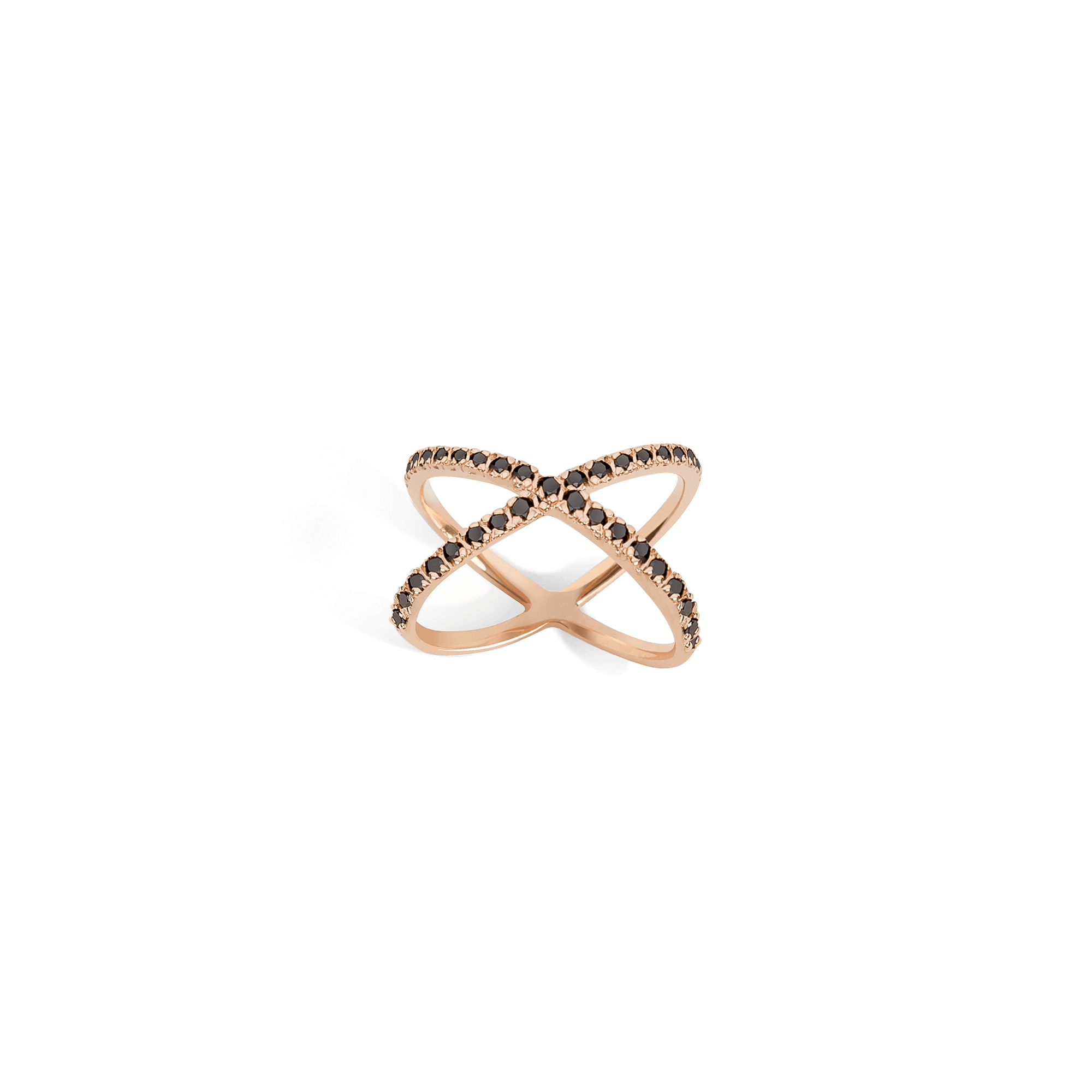 X Ring  Rose Gold Vermeil 14k Rose Gold 18k Rose Gold Black Diamonds     Front First
